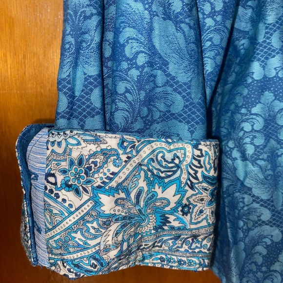 Robert Graham Men’s Button Down Shirt 3XL Blue Damask Pattern with Paisley Cuff - Picture 3 of 5